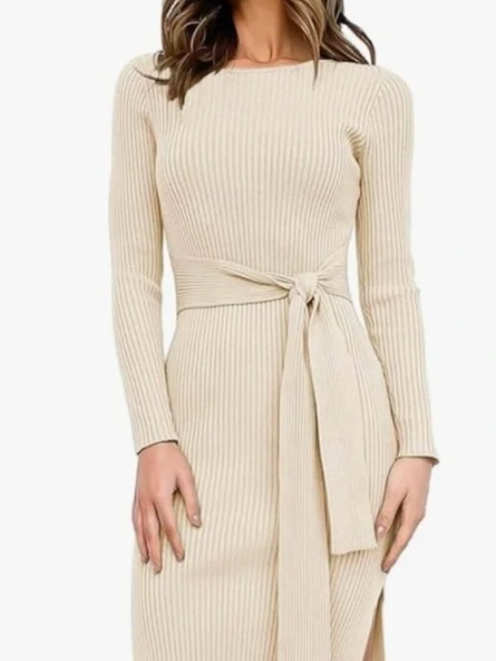 NWT Chic Cream Long Sleeve Knit Dress - Size Med